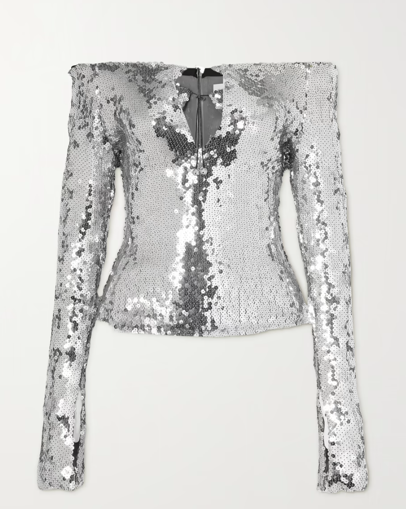 Solare Off-The-Shoulder Cutout Sequined Stretch-Tulle Top