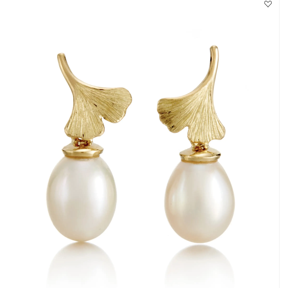 Ginkgo Leaf & White Pearl Drop Earrings