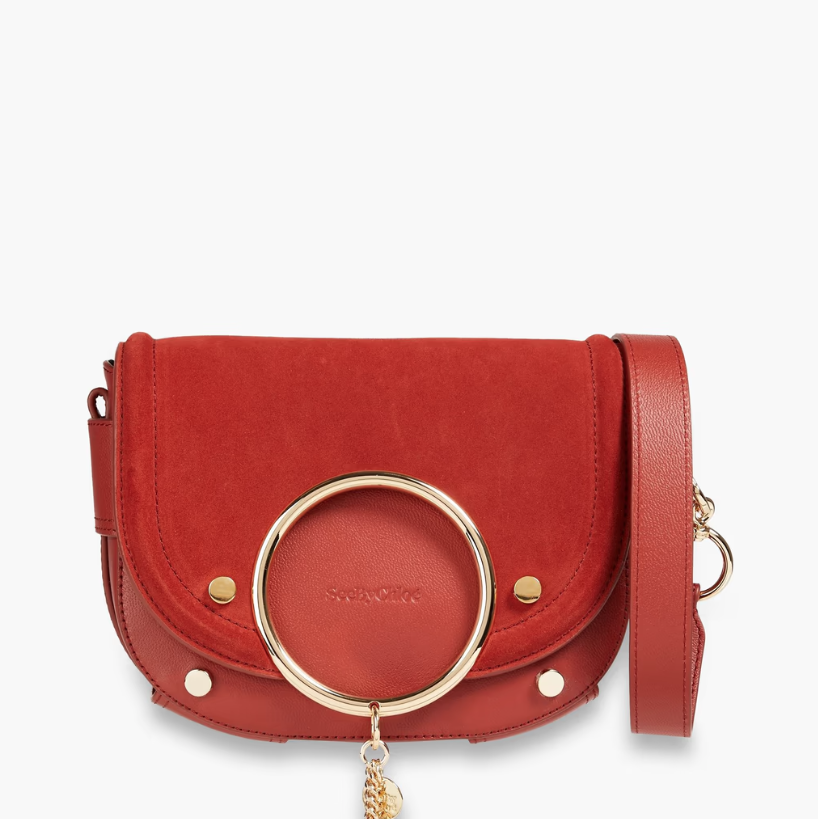 Mara suede and textured-leather saddle bag