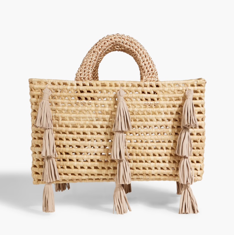 Fontana tasseled faux raffia tote