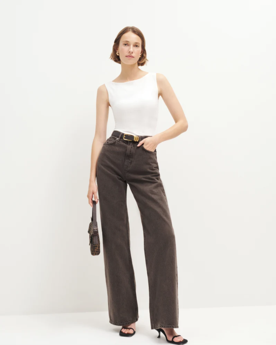 Reformation + Cary Double Waistband High Rise Slouchy Wide Leg Jeans