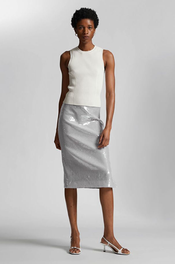 Sequinned midi-length pencil skirt