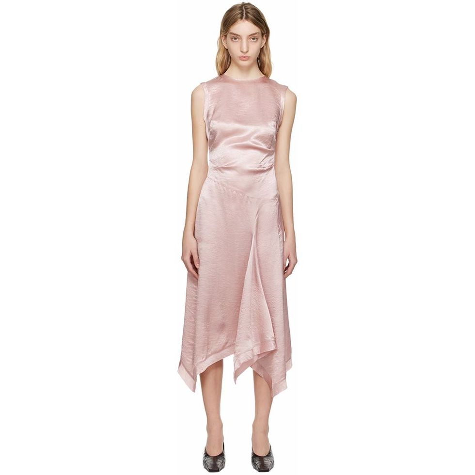 Pink Crinkled Midi Dress