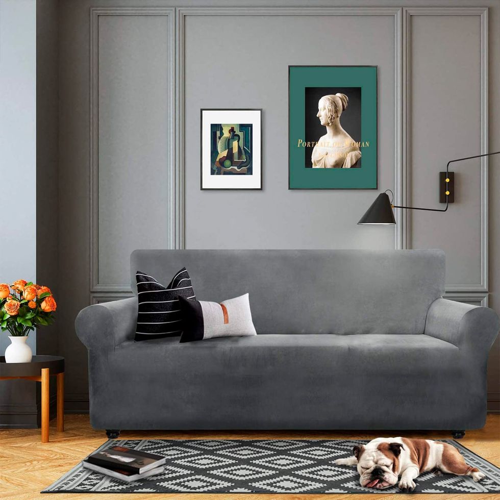 Fundas de sofá estampadas, 2 piezas con funda de cojín de asiento  individual, protector universal ajustable para muebles, gris-verde, 2  plazas