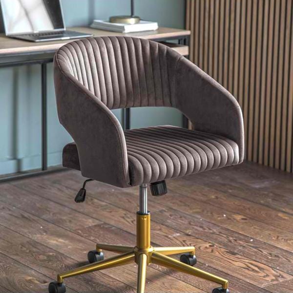 Leia Velvet Swivel Office Chair (Slate Gray)