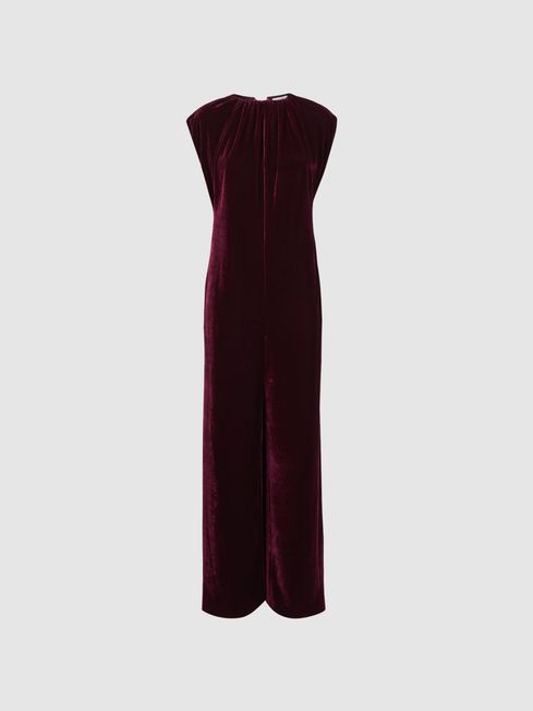 Florere Relaxed Fit Velvet Tie Neck Jumpsuit