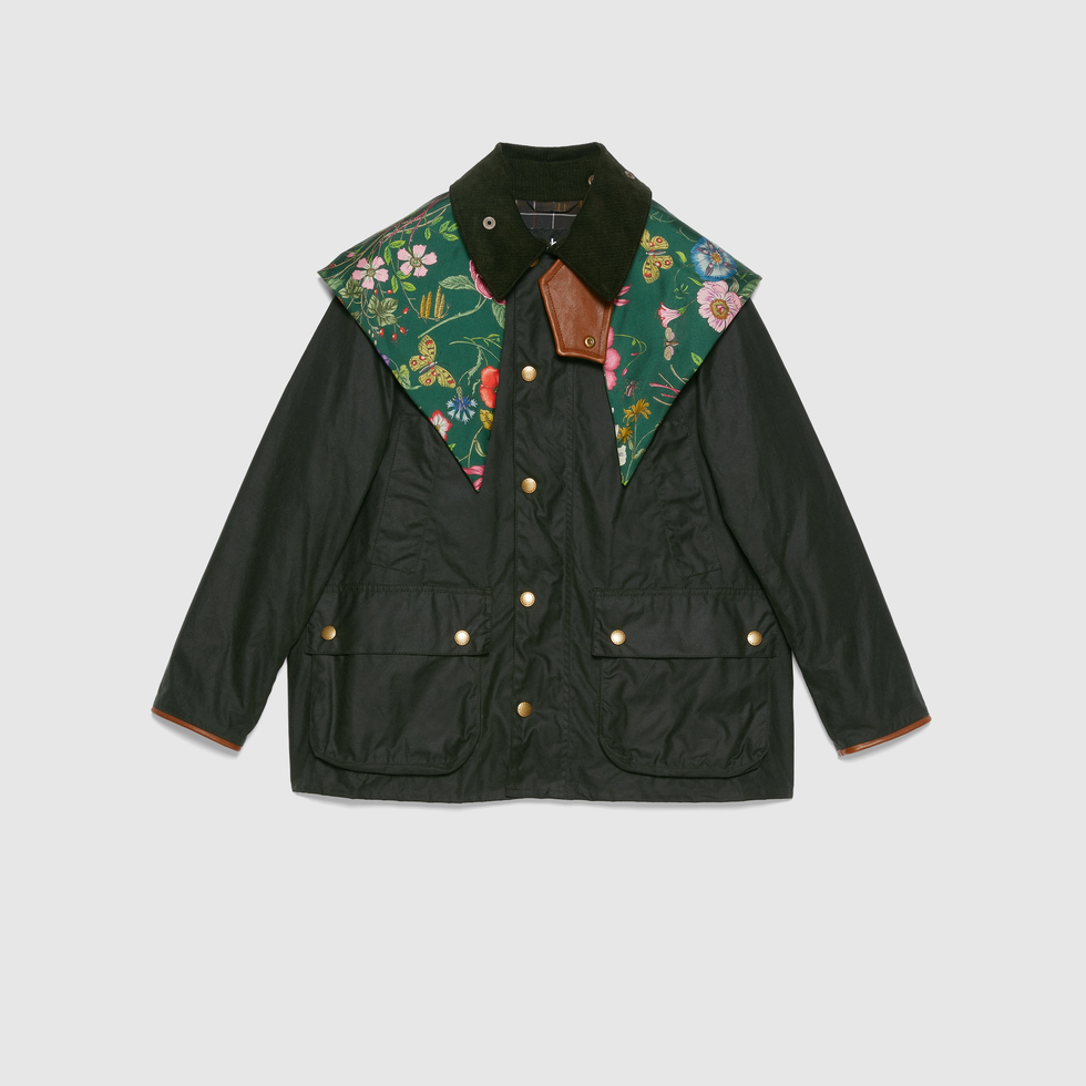 Barbour Wax Cotton Jacket With Gucci Flora Silk Hood