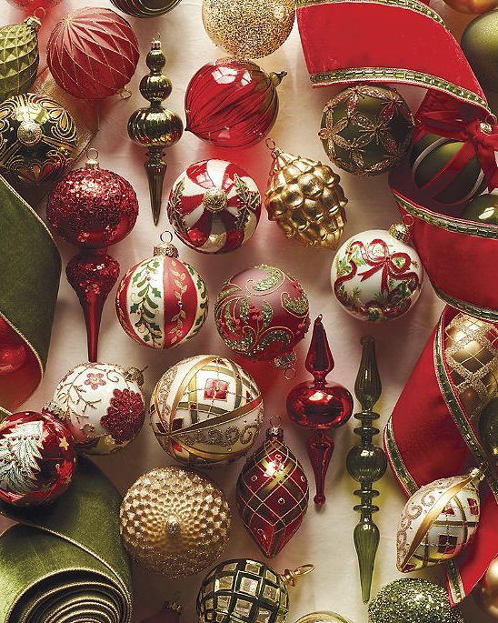 Mini Blown-Glass Christmas Ornaments, Set of 17
