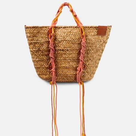Large Macramé-Trimmed Basket Bag