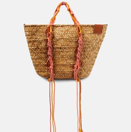 Large Macramé-Trimmed Basket Bag