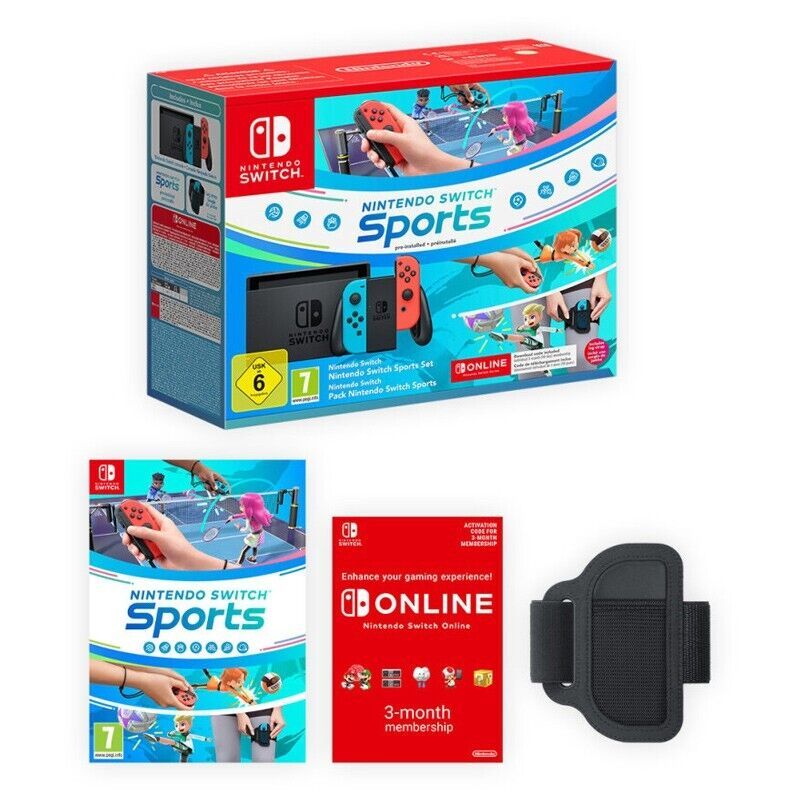 Nintendo Switch-Konsole – Neonblau/Rotes Switch-Sportset + 3 Monate Nintendo Switch Online