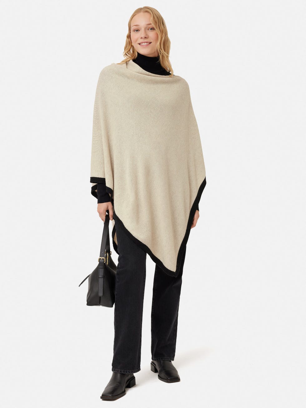 Wool Cashmere Blend Border Poncho
