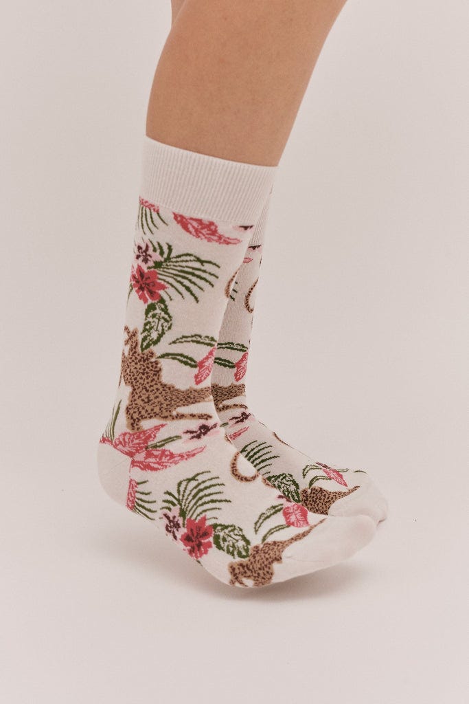 Womens Socks Soleia Leopard Print Cream