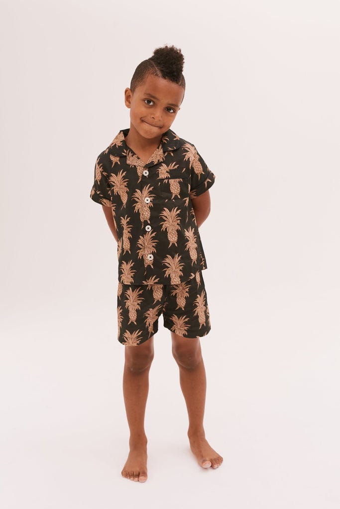 Kids Short Pyjama Set Howie Print Black/Gold