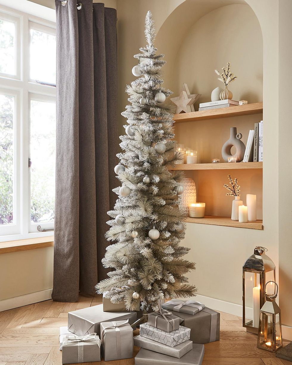 Grey Glitter Tipped Slim Christmas Tree - 6FT