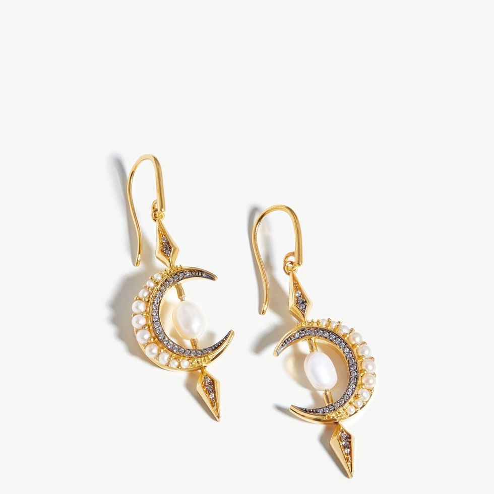 Harris Reed Crescent Moon Pearl Earrings