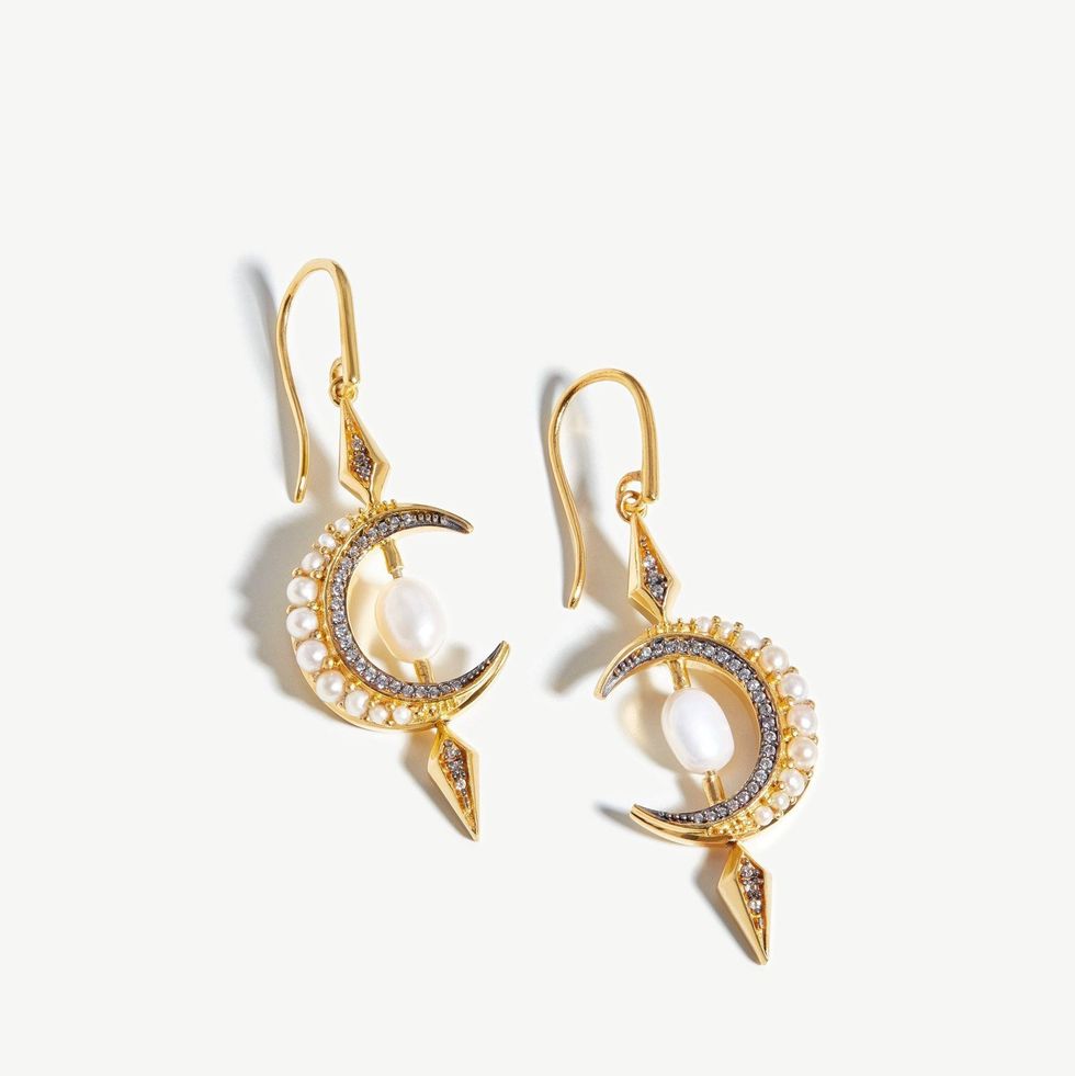 Harris Reed Crescent Moon Pearl Earrings