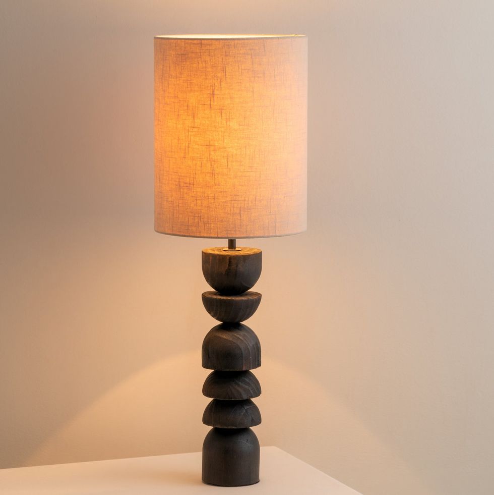 Aska - tall charred wood and natural linen table lamp