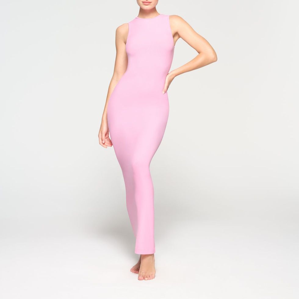 Pink Soft Lounge Shimmer Maxi Dress by SKIMS on Sale