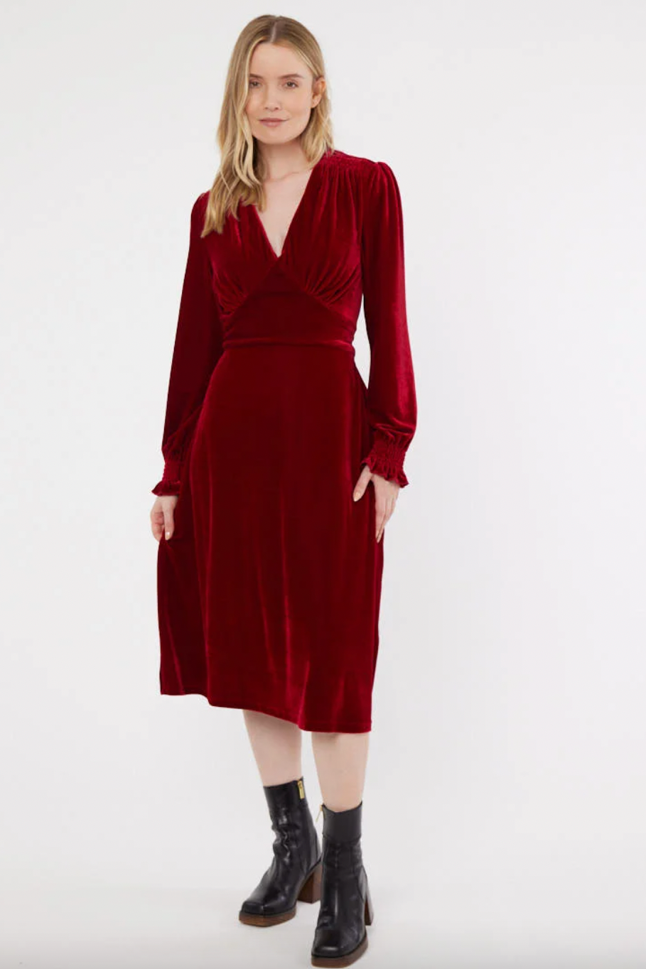 Juno long sleeve velvet midi dress 