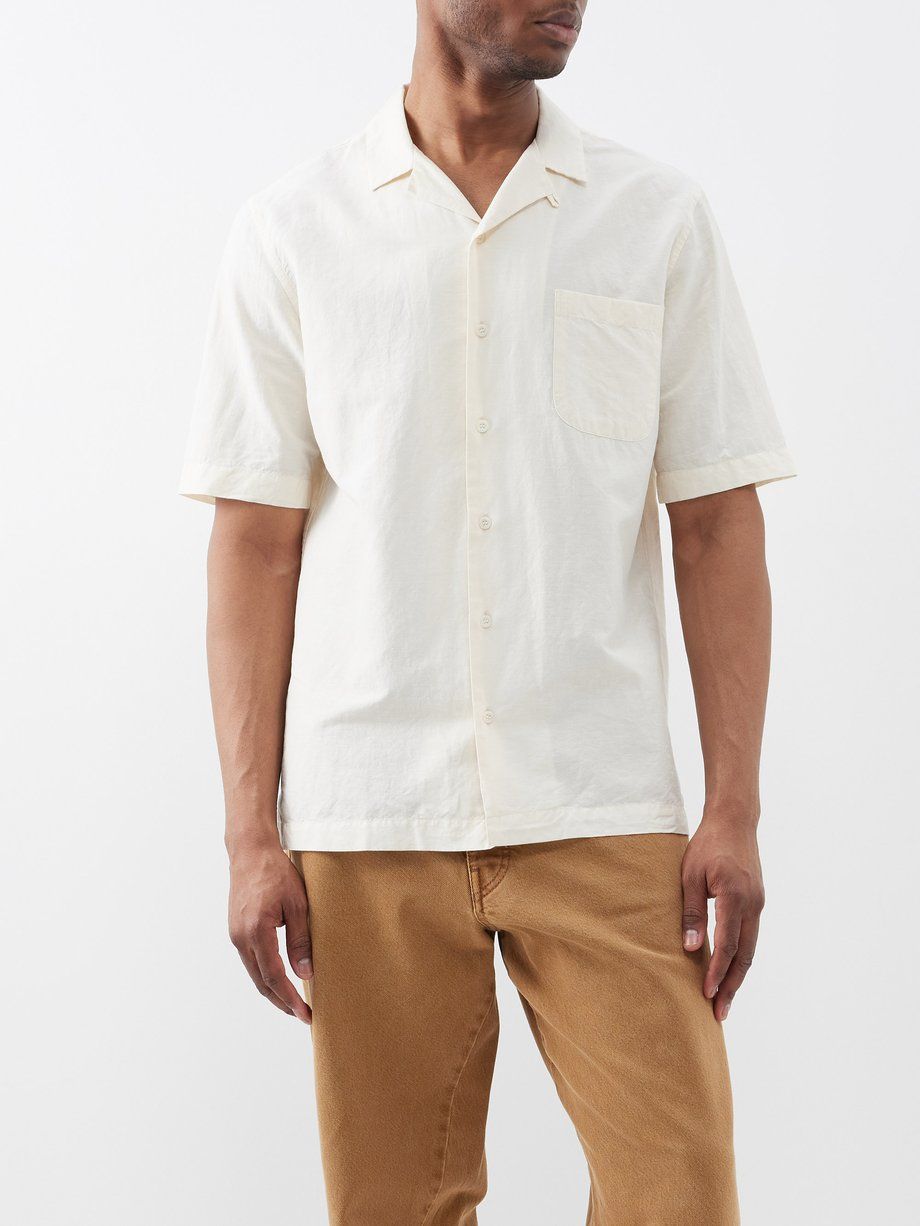 Cuban collar cotton-blend shirt