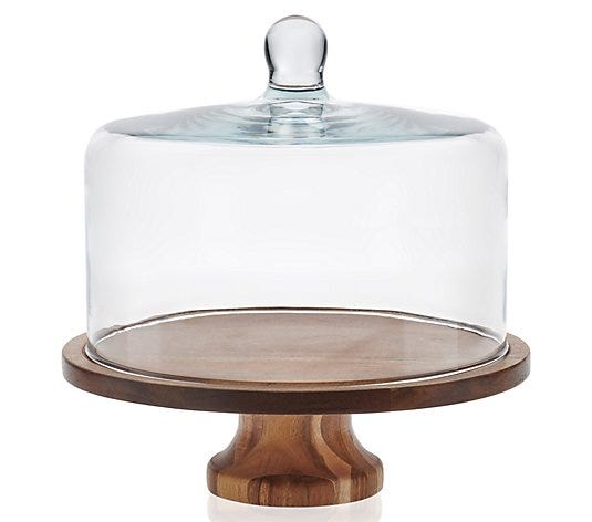 Wood Footed Cake Stand with Glass Dome