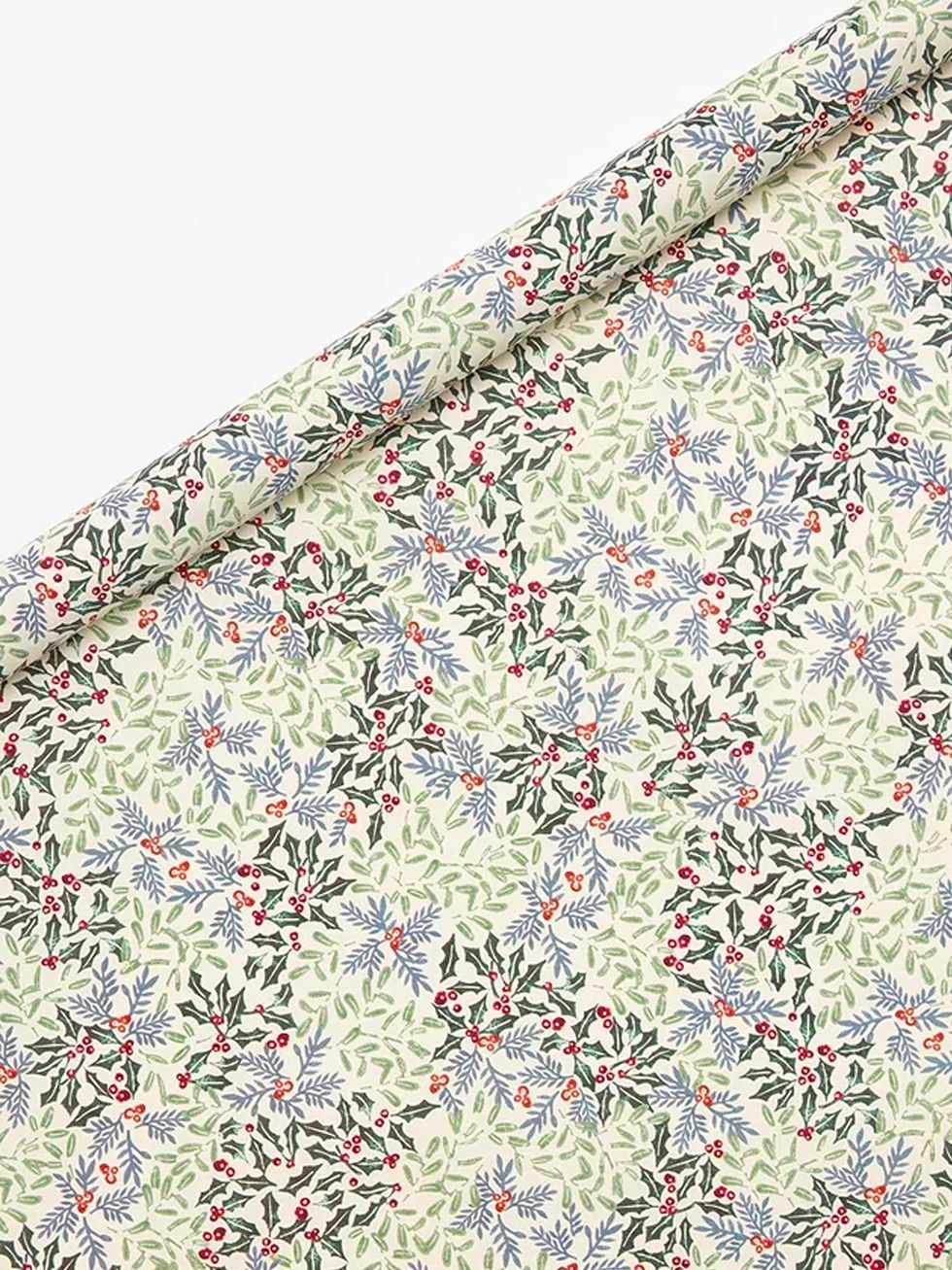 Christmas Cottage Holly Gift Wrap, 10m
