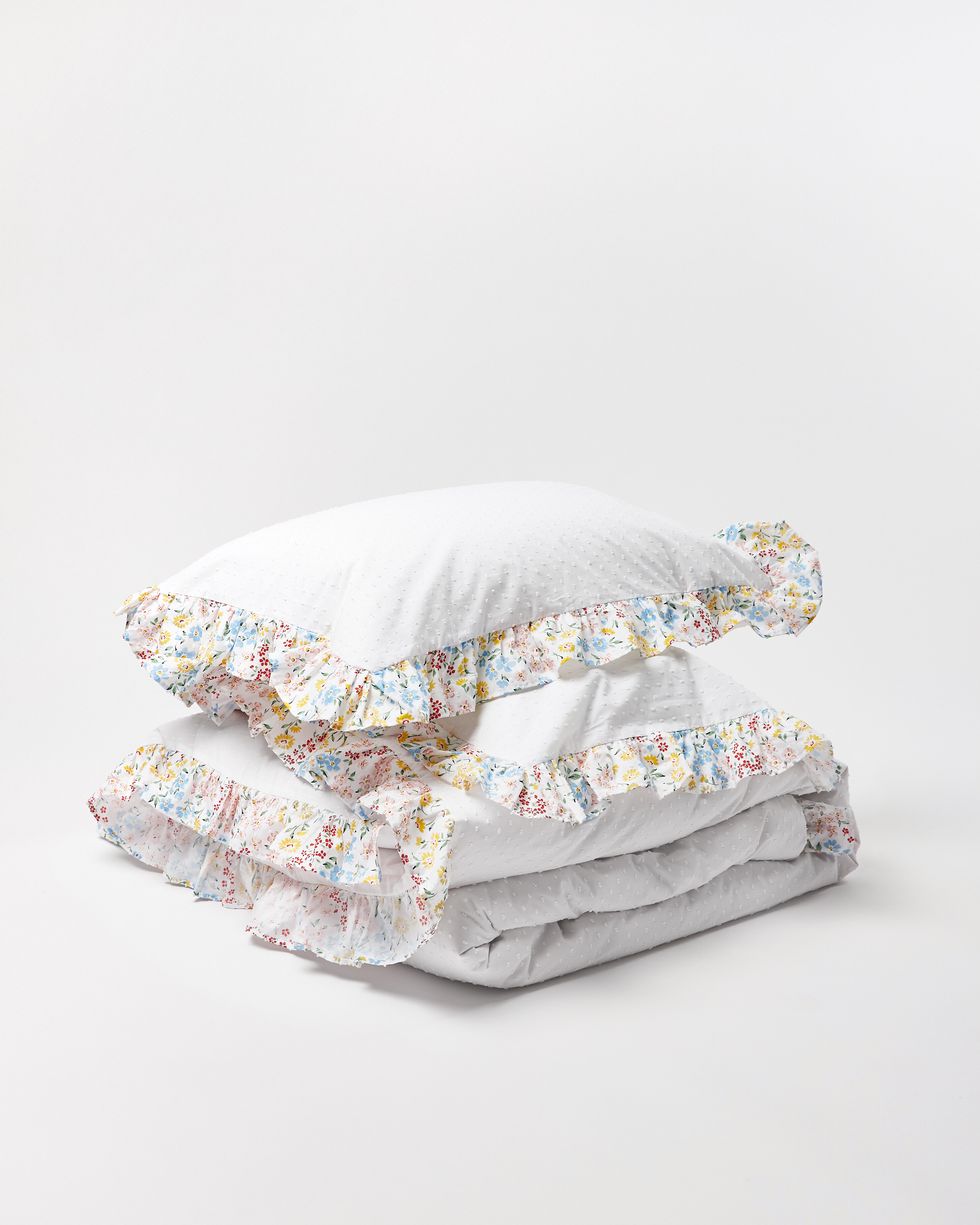 Floral Ruffle White Duvet & Pillowcases Bed Linen Sets