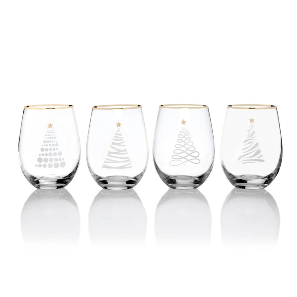 Spode Christmas Tree Stemless Wine Glasses (Set of 4): Mixed  Drinkware Sets