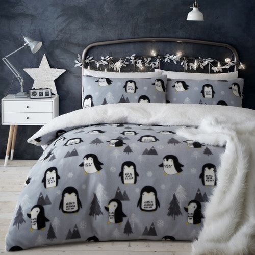 Cosy Penguin Fleece Duvet Cover and Pillowcase Set-£24.65-£29.75