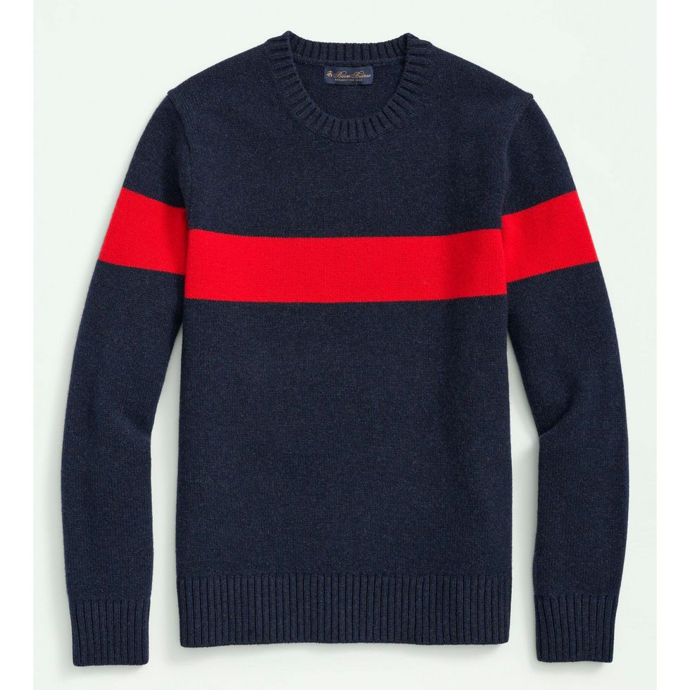 Lambswool Crewneck Chest Striped Sweater 