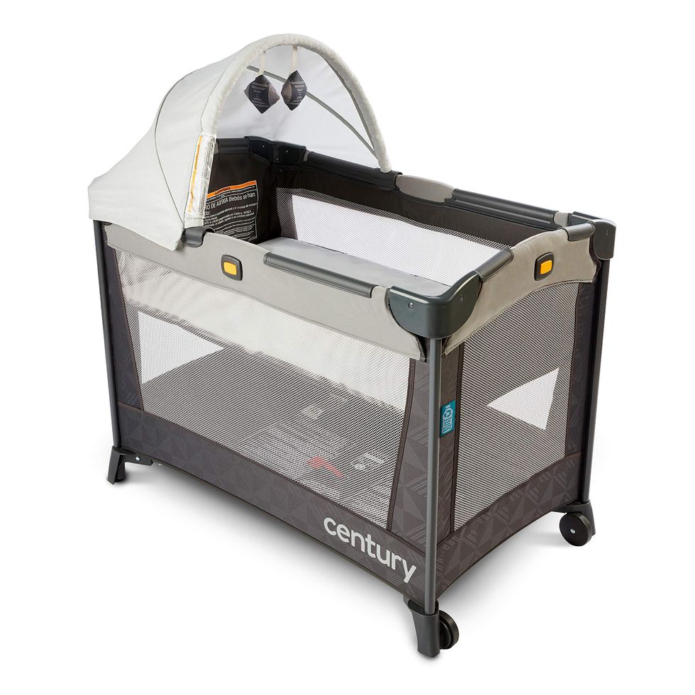 Century Travel On LX 2-in-1 Compact Playard with Bassinet, Playpen with Sheet Included, Metro Grey
