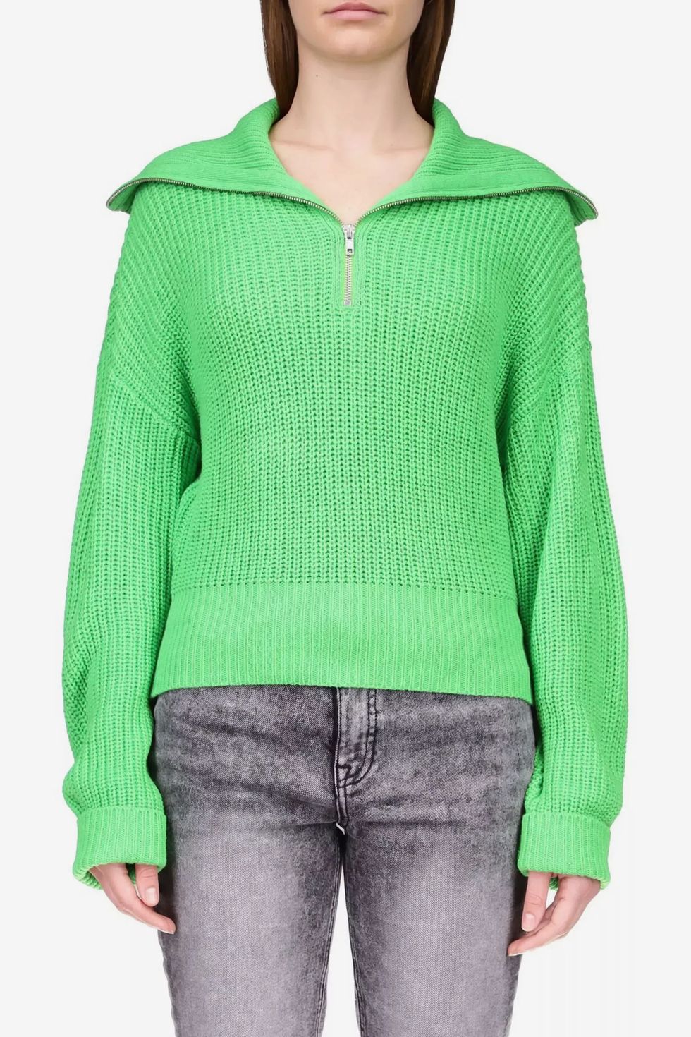 Zip Up Electric Green Sweater