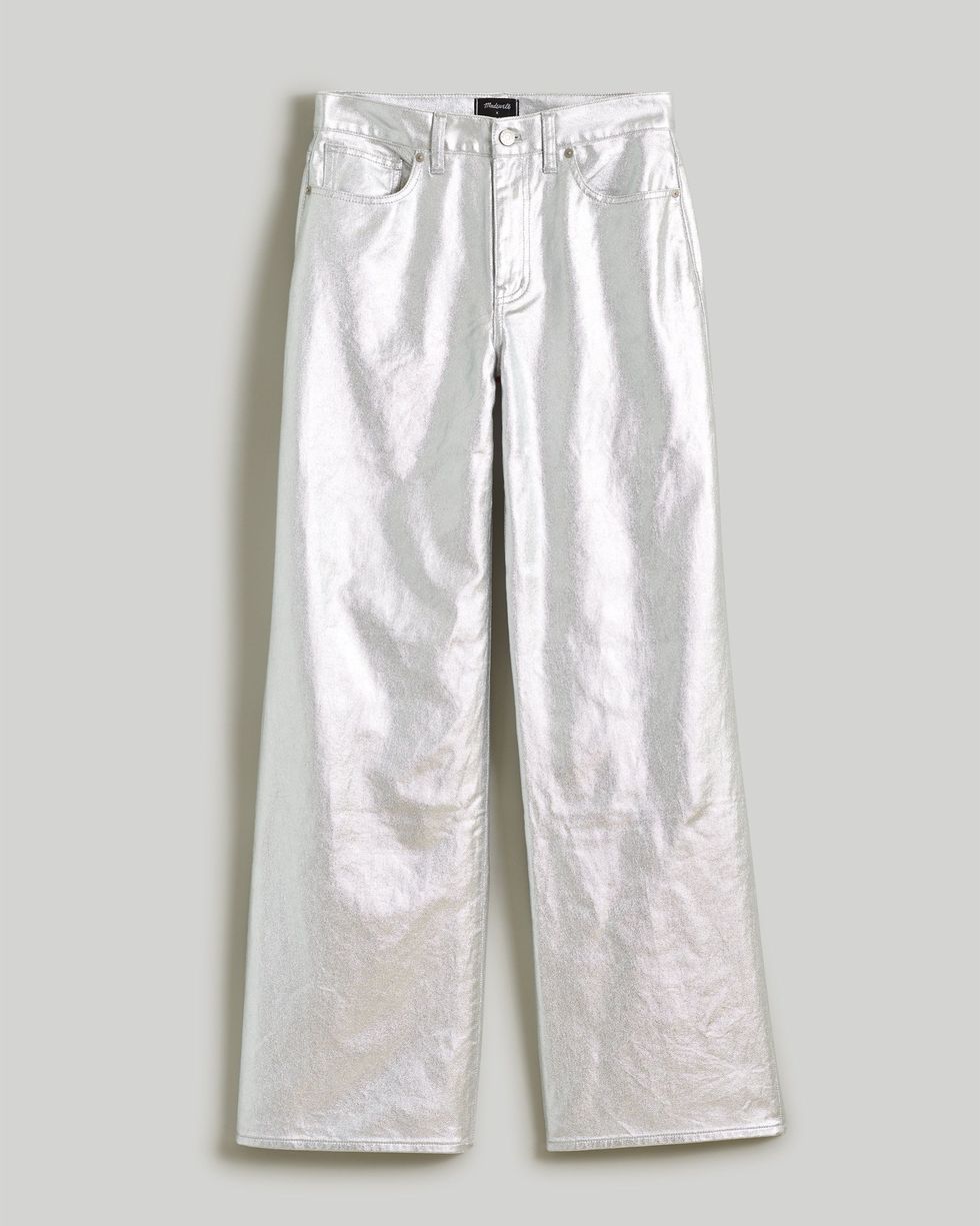 x Aimee Song Superwide-Leg Jeans in Silver Foil