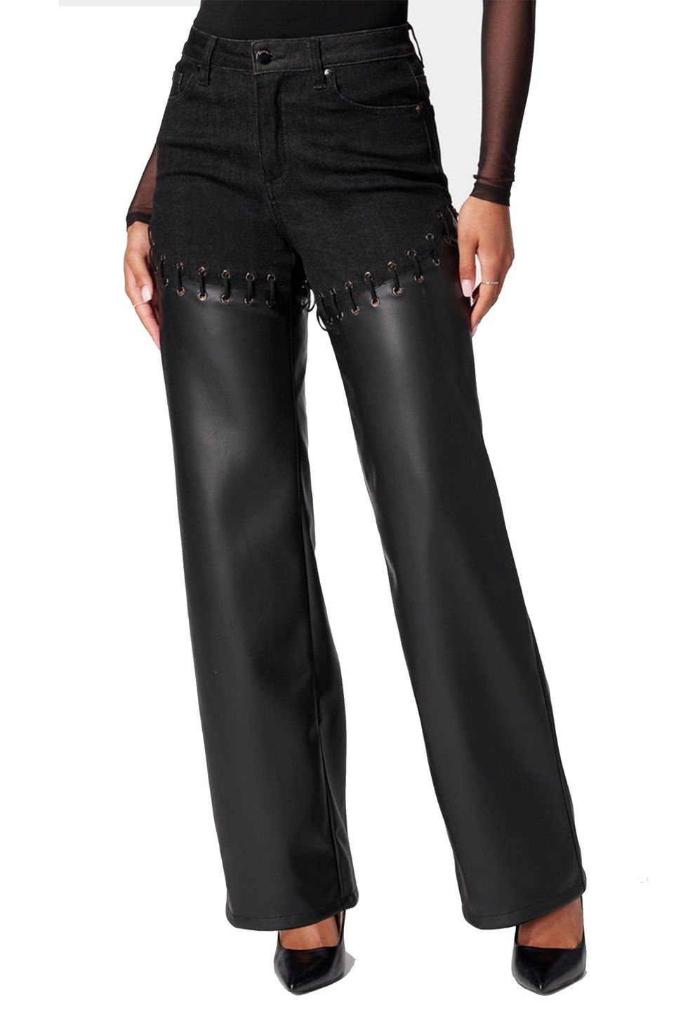 Ladies Leather Trendy Boot Cut Pant, Women's Slit Cut Pants