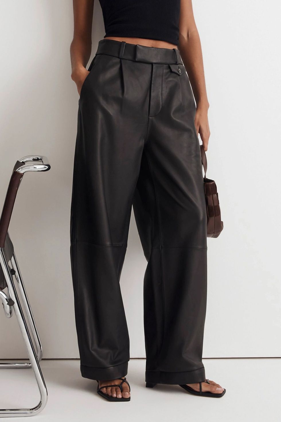 Only Black Petite High Waisted Faux Leather Workwear Trousers
