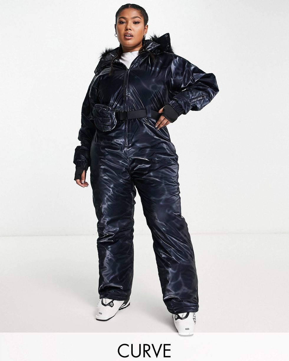 4505 Curve ski high shine all in one suit in navy
