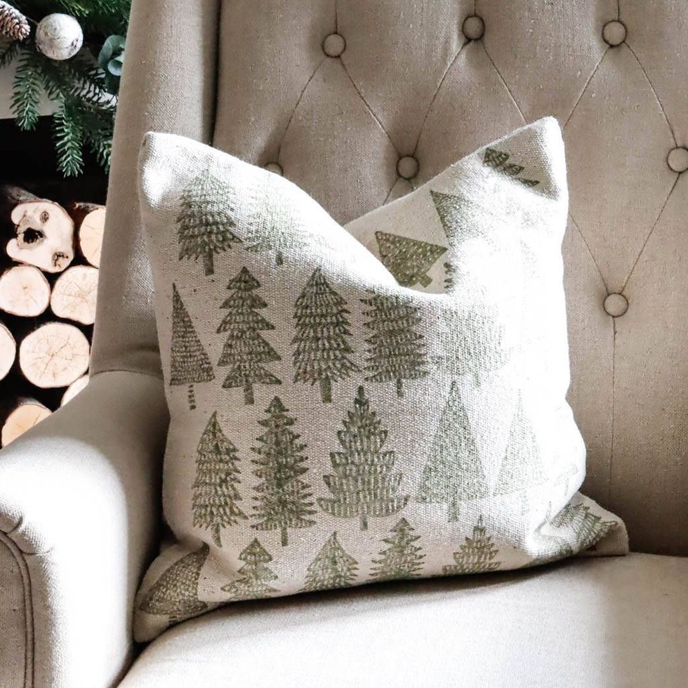 Natural And Green Christmas Tree Cushion Cover