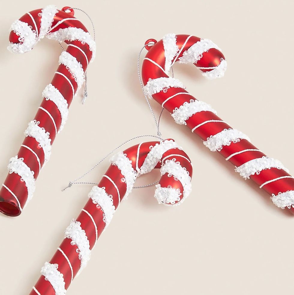 3pk Glass Hanging Candy Cane Decorations