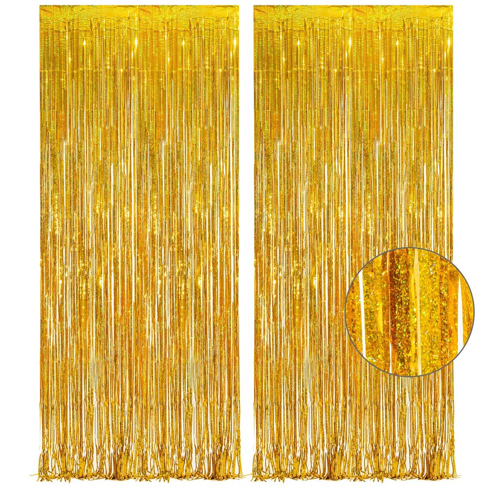 Gold Fringe Curtain Tinsel Backdrop 