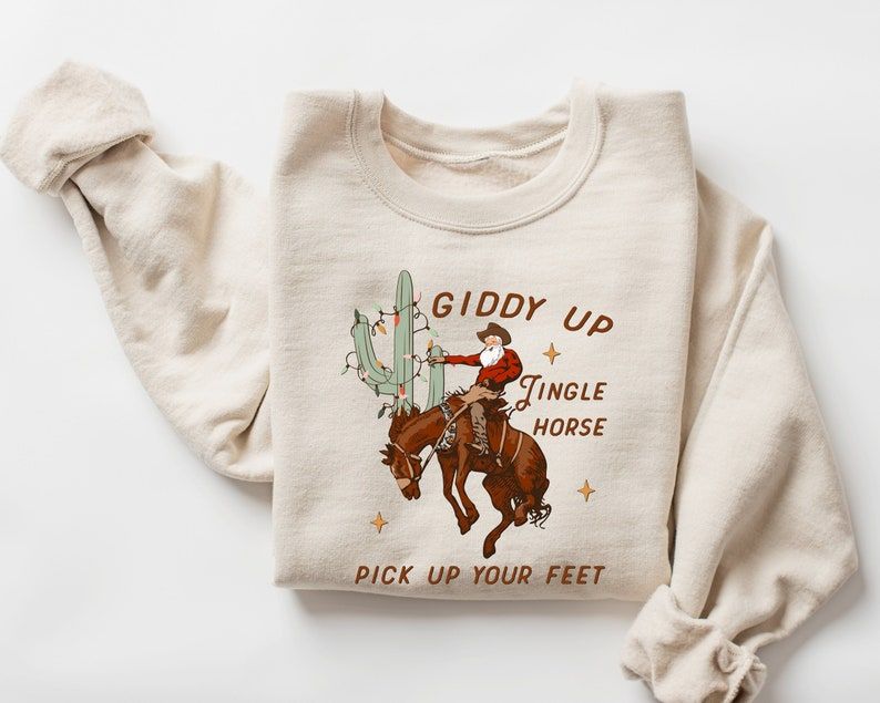 Cowboy Santa Claus Riding Horse Xmas Sweater, Christmas Sweater, Ugly Sweater, Xmas Gift, order Xmas Riding Sweater Gift, Cowboy Santa Sweater