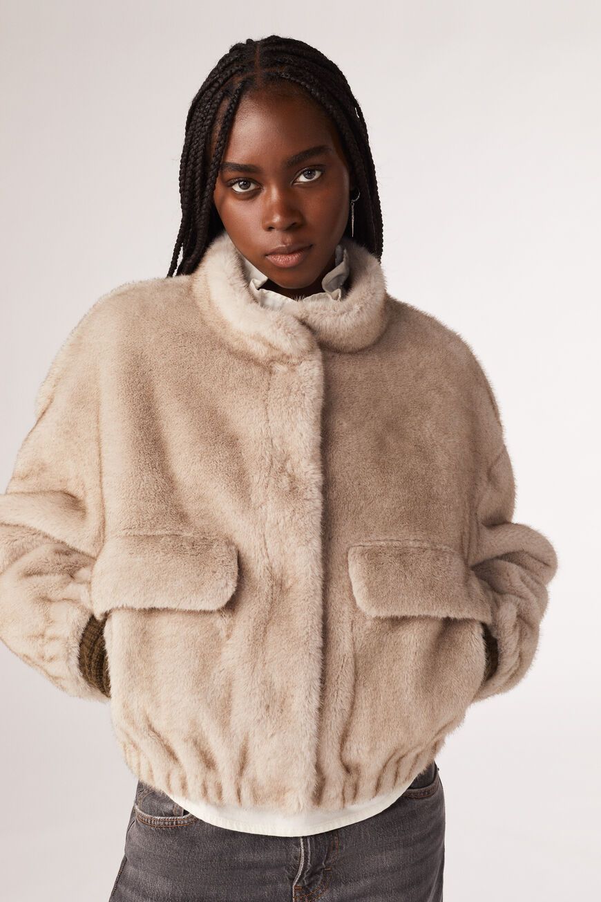 Tan faux fur on sale coat