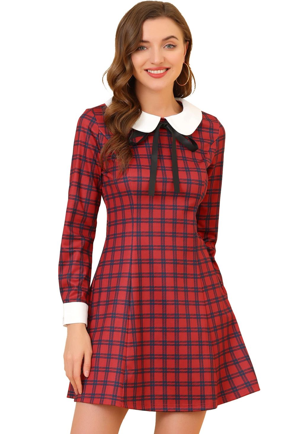 Peter Pan Collar Fit and Flare Plaid Dress