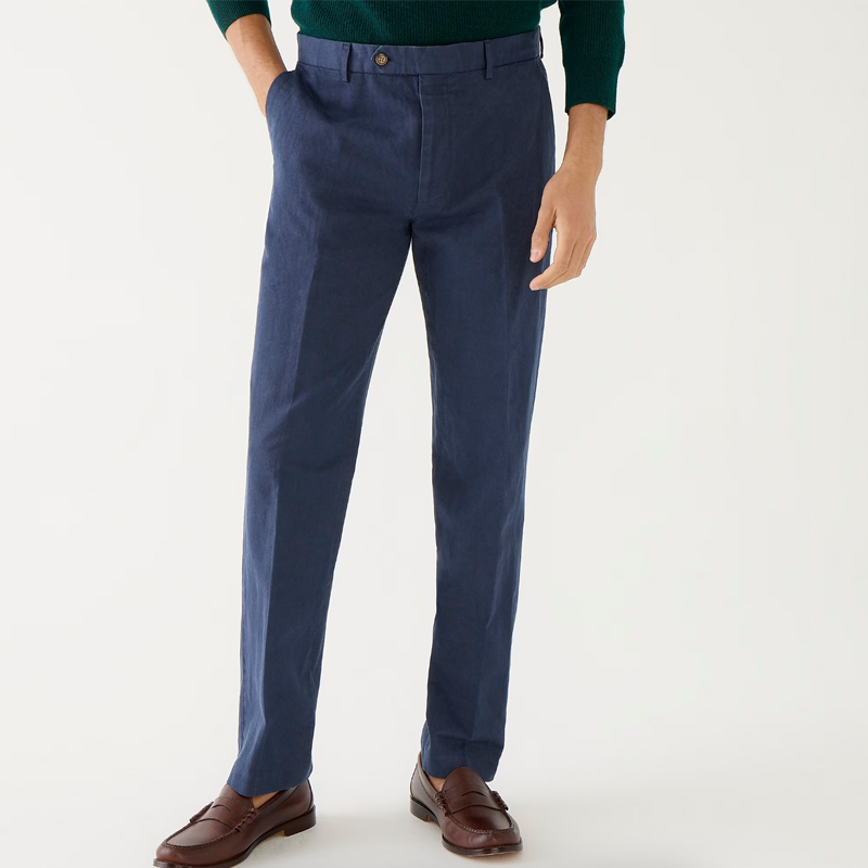 Slim-Fit Garment-Dyed Cotton-Linen Chino Suit Pant