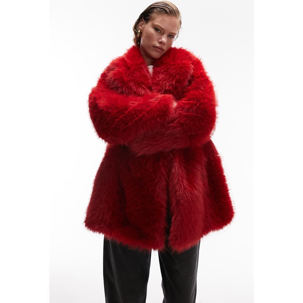 Red fake sale fur coat