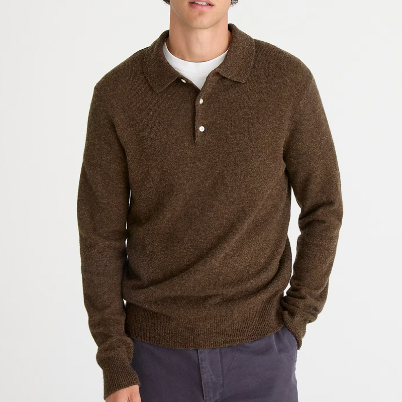 Merino Wool-Nylon Blend Polo Sweater