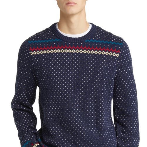 Snowflake Jacquard Cotton Crewneck Sweater 