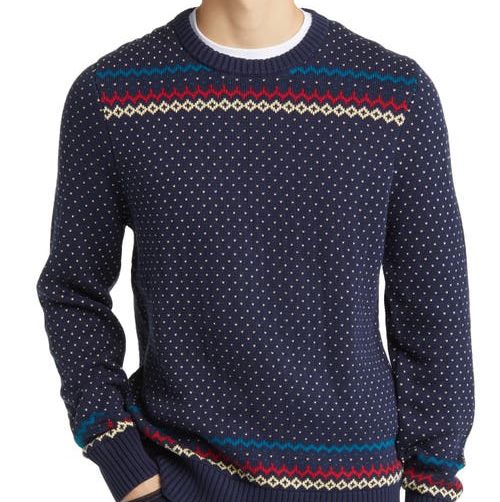 Snowflake Jacquard Cotton Crewneck Sweater 