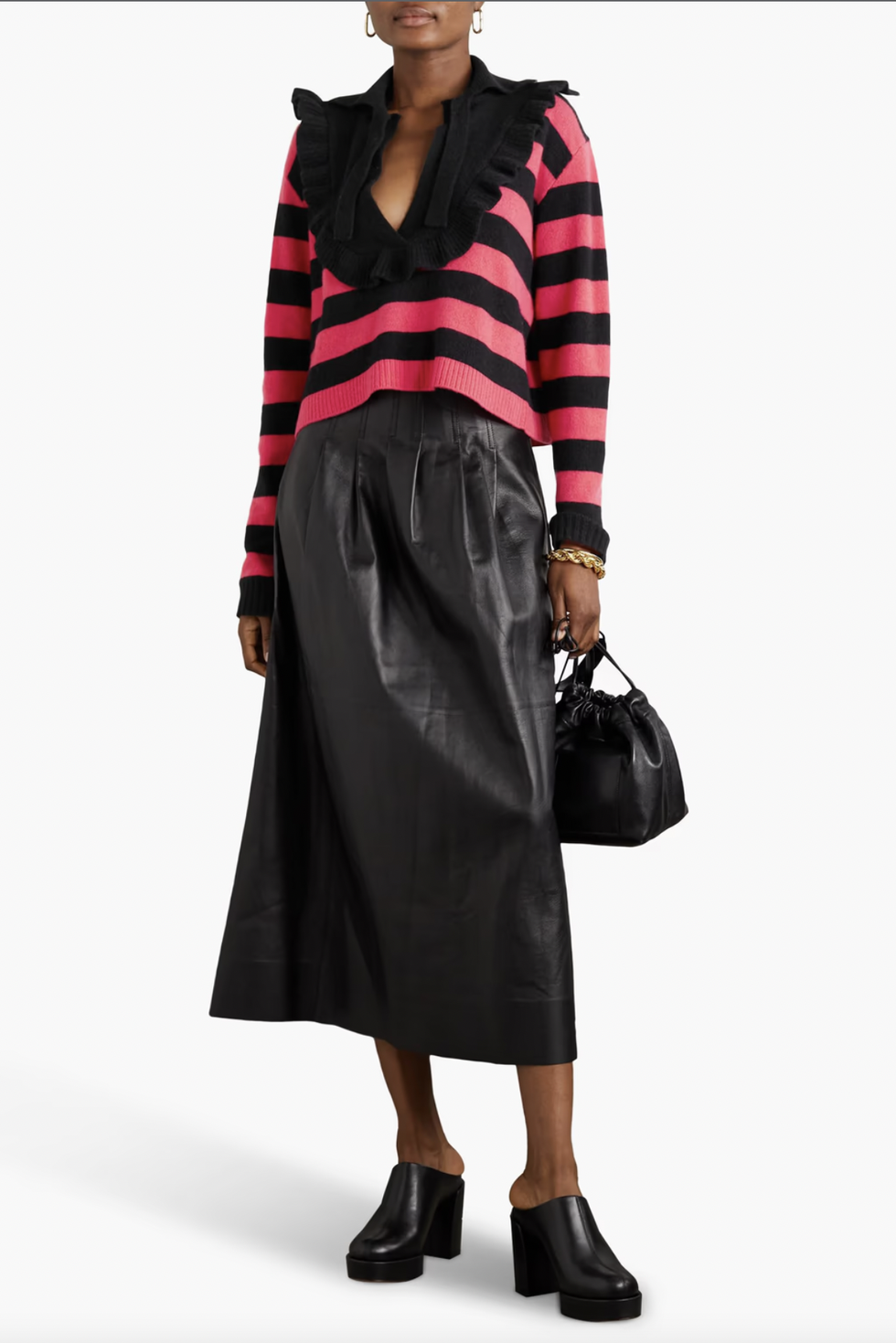 Ruffled Striped Wool and Cashmere-Blend Sweater