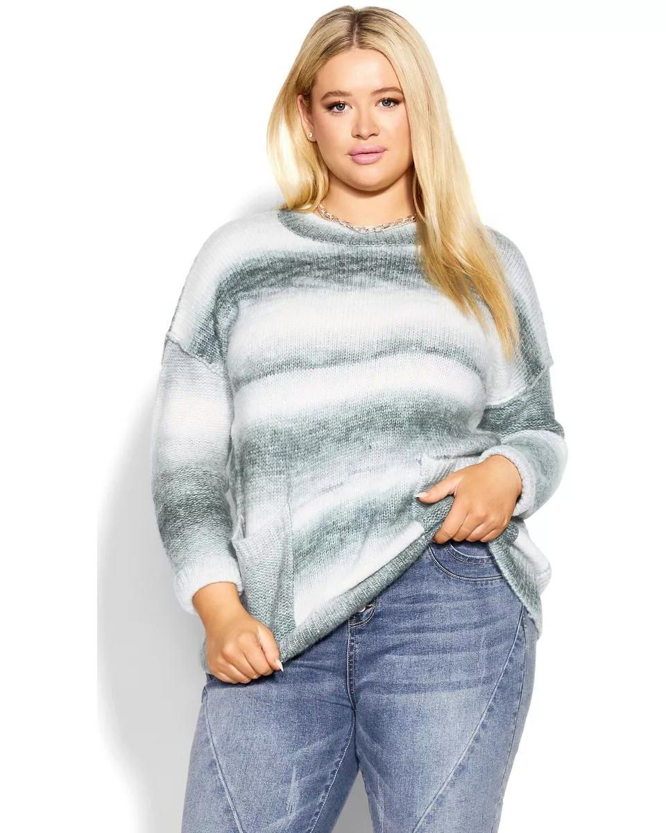 Women's Plus Size Stripe Pocket Sweater 